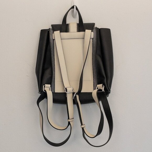Calvin Klein Colorblock Faux Leather Backpack Purse – Black & Ivory | Modern Min